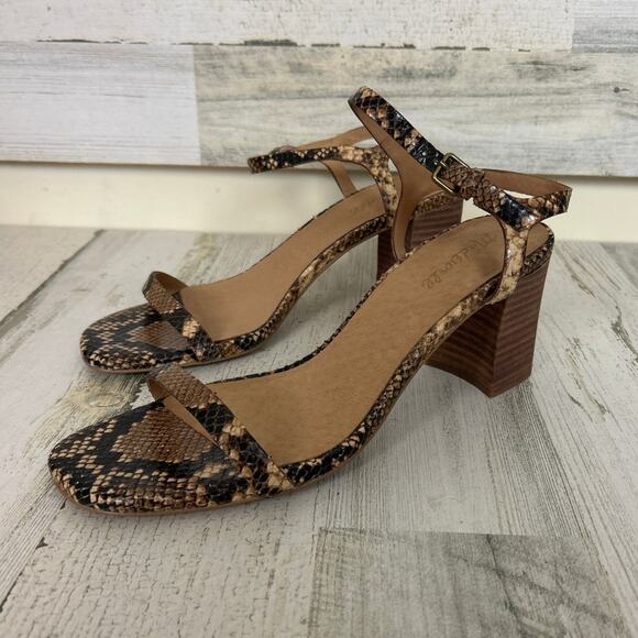 Madewell Women’s 9.5 Hollie Snake Embossed Leather Ankle Strap Sandals - Picture 2 of 8